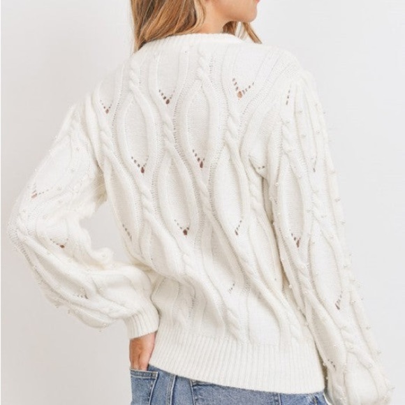 Sweet Rain “Lyndale” Ivory Oversized Cable Knit Sweater with Embellishments - Picture 3 of 4
